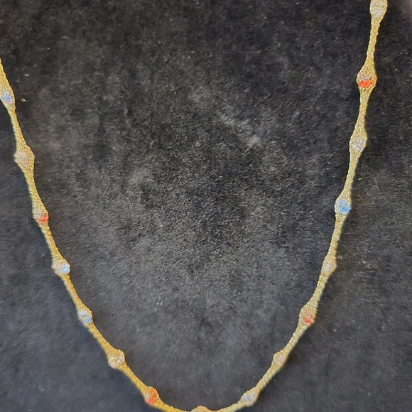 10KT Mesh Gold 18 Inch Necklace with Multi-Colored Stones - Picture 7 of 9